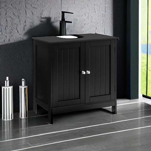 Iwell Pedestal Sink Storage Cabinet with 2 Doors and Shelf, Under Sink Cabinet, Bathroom Sink Cabinet with U-Shape, Black YSG020H Iwell