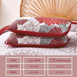 King Quilt Sets Red Floral Pattern Quilt Bedding Set, 3 Pieces Botanical Quilt Soft Microfiber Bedspread Coverlet Set, Boho Bed Cover Bedding Set for All Season(104" x 90) Anibedding