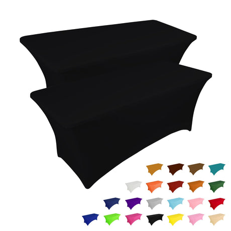 IVAPUPU 2 Pack 6FT Table Cloth for Rectangular Fitted Events Stretch Black Table Covers Washable Table Cover Spandex Tablecloth Table Protector for Party, Wedding, Cocktail, Banquet, Festival IVAPUPU