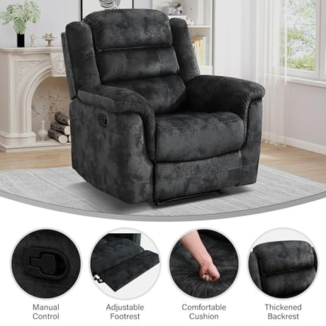 EBELLO Manual Recliner Chair, Soft Fabric Recliner Sofa with Overstuffed Armrest and Backrest for Living Room, Bedroom, Grey EBELLO
