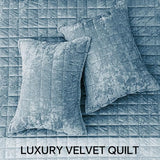 BEDELITE Velvet Quilt Set King Size - Luxury Velvet Comforter Bedding Set 3 Pieces, Soft Cozy Shiny Dusty Blue Oversized Bedspread Coverlet for All Seasons with 2 Pillow Shams BEDELITE