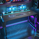 DurayLoly 55 Inch Gaming Desk with LED Lights,Computer Desk with Storage Bag for Home Office, Simple Office Desk with Headphone Hook for Study Writing Work Desk,Sturdy Metal Frame,Black DurayLoly