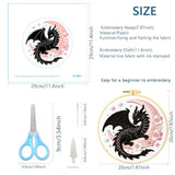 Zhenqing Black Dragon and Pink Moon Embroidery Kit, Fantasy Mystical Craft Set with 20cm Hoop, Printed Design on 29x29cm Cotton Fabric, DIY Gothic Art (JC0067)
