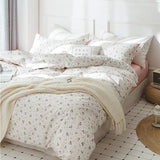 mixinni Girl Floral Full Size Comforter Pink White Flower Leaf Print Bedding Sets, Cute Floral Bedding Comforter Sets for All Seasons-(1 Comforter+2 Pillow Shams)-Full Size mixinni