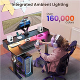 ErGear Standing Desk with LED Strip, 48″ x24″ Electric Height Adjustable RGB Gaming Desk with Shelf, Sit Stand Desk with Dual Cable Holes, C-Clamp Mount Compatible, 4 Preset Heights, Black ErGear