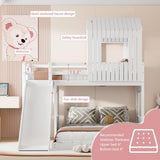 Harper & Bright Designs House Floor Bunk Beds with Slide, Wooden Twin Over Full Bunk Beds with Slide, Roof and Guard Rail for Kids, Teens, No Box Spring Needed (White, Twin Over Full Size) Harper & Bright Designs