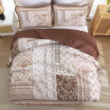 WONGS BEDDING Brown Quilt Set Queen Size,Bobo Floral Bedspread Coverlet Set, 3 Pieces Bohemian Patchwork Floral Pattern Bedspreads Bedding Quilt Set for All Seasons (96"x90") WONGS BEDDING