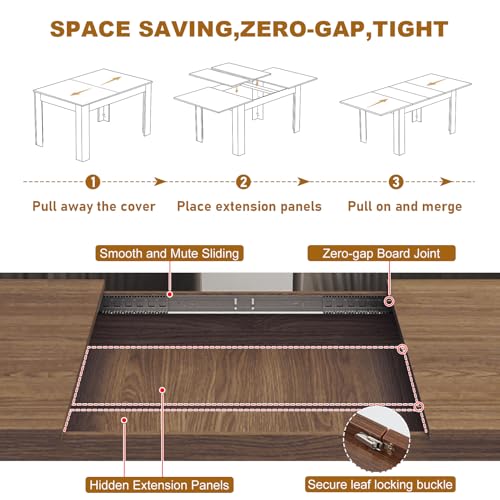 70.8"-110" Extendable Dining Table for 6-12 Person, Wooden Dining Room Table, Modern Extendable Table for Gatherings, Meeting for Small Kitchens, Dining Office Areas(Walnut) Fingertip WD