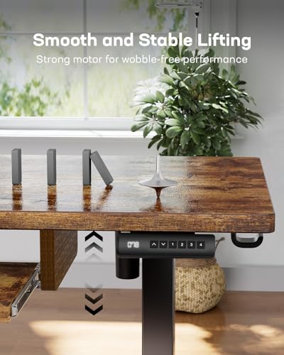 Marsail Electric Standing Desk with Ergonomic Keyboard Tray, 48x24 Inch Adjustable Height with 27.5” to 46.7” Height Range, 4 Memory Presets, Smooth and Quiet Lifting, Computer Workstation, Rustic Marsail
