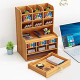 Marbrasse Wooden Desk Stationary Organizer, Multi-Functional Pen Holder, Storage Rack for School Home Office Art Supplie (B16-Cherry Color) Marbrasse