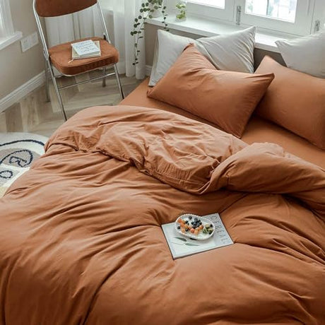 AMWAN Jersey Knit Cotton Duvet Cover Set Solid Pumpkin Color, Luxury Soft Comforter Cover Queen Size 3 Piece Bedding Set 1 Duvet Cover 2 Pillowcases Set AMWAN