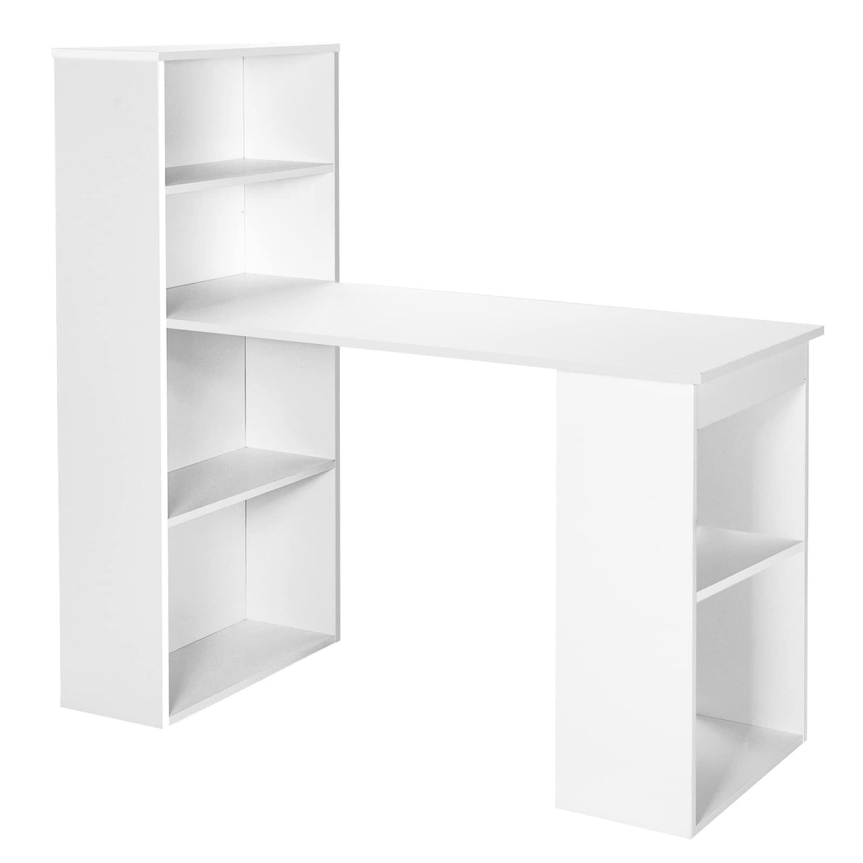 Tangkula White Computer Desk with Bookshelf, Writing Study Desk with Storage Shelves & CPU Stand, Modern Compact Computer Workstation for Home & Office, Space-Saving Design Tangkula
