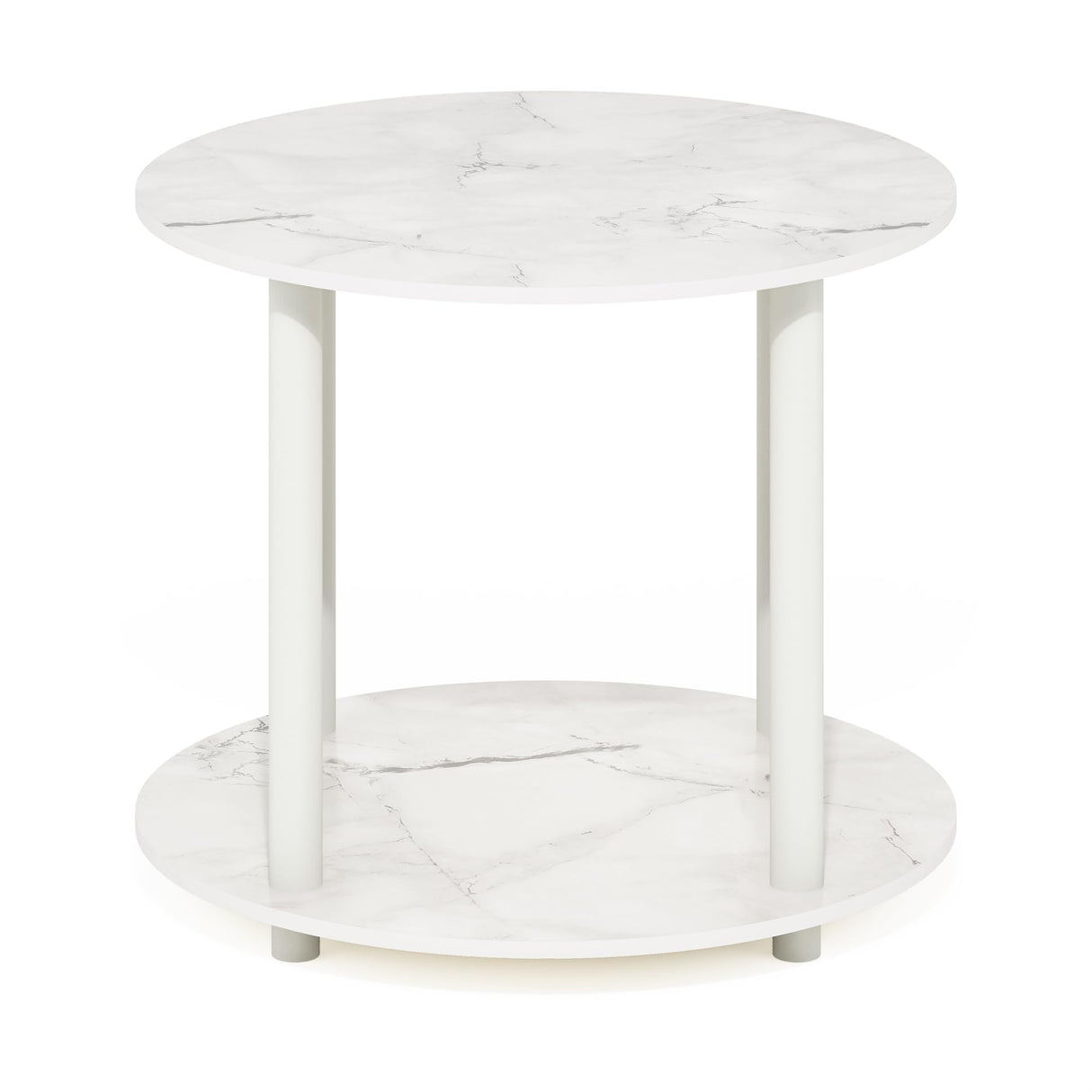 Furinno Turn-N-Tube Simple Design 2-Tier Round Wooden Small Coffee Table, Marble White Furinno