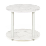 Furinno Turn-N-Tube Simple Design 2-Tier Round Wooden Small Coffee Table, Marble White Furinno