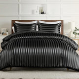 Whale Flotilla 3-Piece Reversible Silky Soft King Size Comforter Set, Luxury Stripe Satin Oversized Comforter Bedding Set with 2 Satin Pillowcases, Lightweight Duvet for All Seasons, Black Whale Flotilla