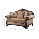 Acme Chateau De Ville Fabric Loveseat with 3 Pillows in Beige and Espresso Acme