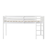 JOYMOR Low Loft Bed Twin Size, Wood Loft Bed Frame for Kids Junior Adults with Full-Length Guardrail and Ladder (Low Loft) JOYMOR
