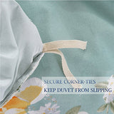 Nanko King Duvet Cover Set 3 Pieces 104X90 Size (1 Duvet Cover + 2 Pillow Shams) - Green Floral Printed -Soft Lightweight Luxury Microfiber - Teal Flower Comforter Cover Nanko