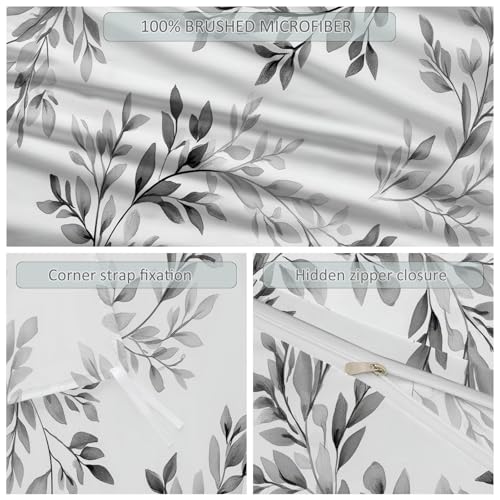 Duvet Cover Single 61" x 79" Size - Reversible Minimalist Retro Botanical Duvet Cover Set for Kids and Adults with Zipper Closure, 3 Pieces Grey Bedding Set with 2 Pillow Shams Generic
