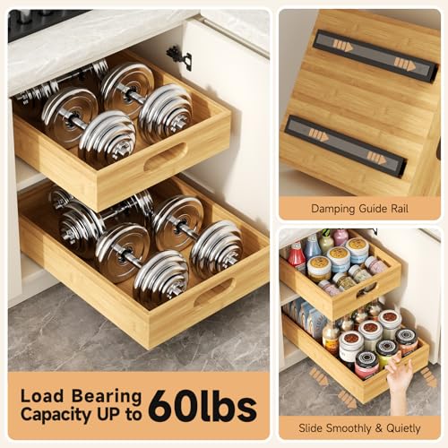 1PCS Pull Out Cabinet Organizer, Bamboo Wood Slide Out Drawers for Kitchen Cabinets,Heavy Duty Sliding Drawers for Cabinets,Adhesive Nano Film Shelves Drawers for Home (16.54" D x 11.82" W x  - WoodArtSupply