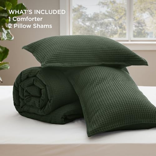 Bedsure Waffle Comforter Set King, Olive Green Soft Bedding, Waffle Weave Bed Set, 3 Pieces, 1 Comforter (104"x90") and 2 Pillow Shams, Cotton Shell and Polyester Lining for All Seasons Bedsure