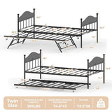 Daybed with Trundle, Metal Twin Size Day Bed with Stylish Headboard, Sofa BedFrame with Pop Up Foldable Trundle Bed, Heavy Duty Steel Slats Platform for Living Room, Bedroom and Guest Room, Black IDEALHOUSE