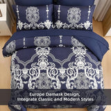 Mybedsoul 7 Pieces Navy Blue Comforter Set King Size, Damask Bed in a Bag for King Bed, Lightweight Microfiber Boho Bedding Sets with Comforter, Sheet, Pillowcases & Shams for All Season(90"x104") Mybedsoul