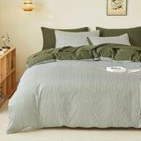 Wake In Cloud - Striped Comforter Set, Ticking Stripe Vertical Pinstripe Neutral Farmhouse Pattern Printed, Soft Lightweight Bedding, 3 Pieces, Olive Green White, King Size Wake In Cloud