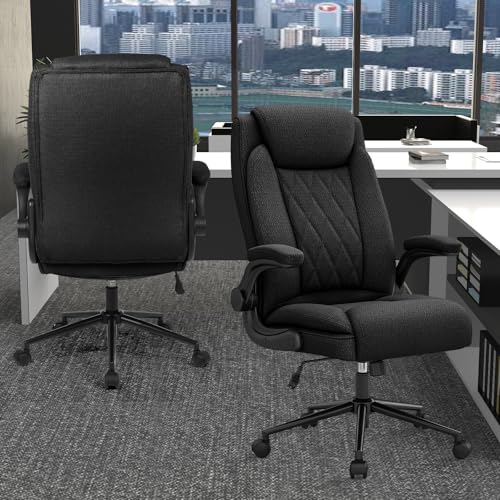ralex-chair Big and Tall Office Chair -500 lb Heavy Duty Office Chair for Big Man, Fabric High Back Executive Office Desk Chair with 120° Tilt Rock,Computer Desk Chair with flip up arm - Black ralex-chair