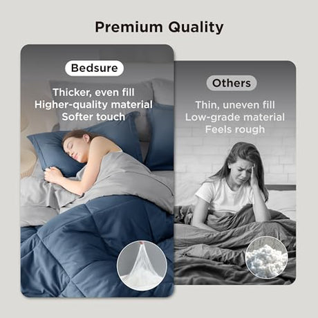 Bedsure Queen Comforter Set - 7 Pieces Reversible Navy Bedding, Queen Size Bed Set for All Seasons, Bed in a Bag with Down Alternative Comforter, Sheets, Pillowcases & Shams Bedsure
