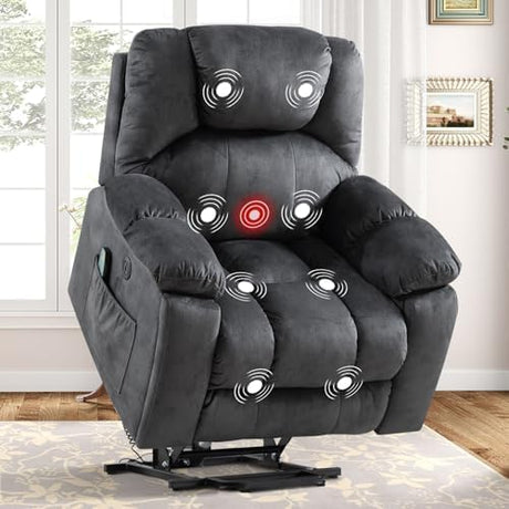 IOMOR Large Power Lift Recliner with Massage and Heat for Elderly, Electric Reclining Chair with USB Port, 2 Hidden Cup Holders, Side Pockets (1, Green Grey) IOMOR