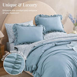 BLOOMHAVEN Queen Comforter Set - 7 Pieces Ruffle Blue Bedding Sets, Shabby Chic Farmhouse Bed in a Bag Queen with Ruffle Comforter, Floral Sheets, Pillowcases & Shams BLOOMHAVEN