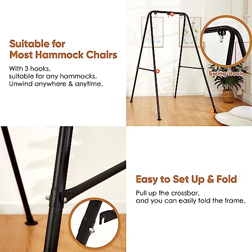 SELFLA Foldable Hammock Stand, Portable Hammock Chair Stand, Heavy Duty Folding Hammock Frame for Indoor or Outdoor, 300 lbs Capacity, Easy to Assemble & Store (Hammock Chair not Included) SELFLA