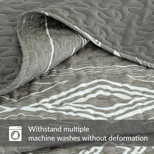 Whale Flotilla Full Queen Size Quilt Set - Reversible Grey Quilts Queen Size with 2 Pillow Shams, Lightweight Boho Striped Bedspreads Coverlet Bedding Set for All Seasons Whale Flotilla