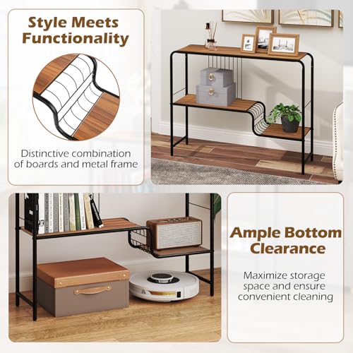 Giantex 2-Tier Console Table, 35.5" Narrow Entryway Table w/Irregular Storage Shelves & Metal Frame, Adjustable Foot Pads, Industrial Long Sofa Side Table for Hallway, Living Room, Foyer, Bedroom Giantex