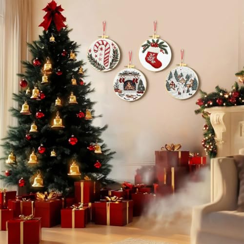Zhenqing 11 Count Stamped Cross Stitch Kits for Adults Beginners, Hand Embroidery Christmas Ornaments kit with Instructions Embroidery Hoops,Christmas Stocking-Four-Piece Set(68446)