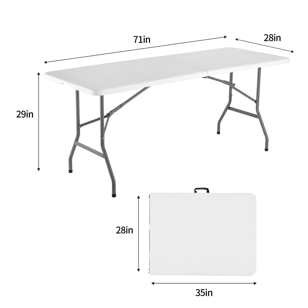 Mean Yeah 6 ft Plastic Folding Table Outdoor, Portable Picnic Table Camping Table,Rectangular Collapsible Table for Party,Banquet,Card,Wedding,Kitchen,BBQ with Lock,Carrying Handle - White Mean Yeah