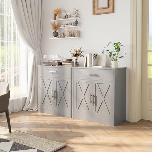 Shintenchi Modern Farmhouse Sideboard Buffet Cabinet with Storage with 2 Doors, Barn Doors Buffet Cabinet with Storage, Wood Coffee Bar Cabinet with Adjustable Shelf for Kitchen, Living Room, - WoodArtSupply