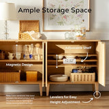 EYYTHUNG Accent Storage Cabinet Set of 2 Sideboard with Rattan Doors, Boho Buffet Kitchen Bar Cabinet Farmhouse Credenza Cabinet with Adjustable Shelves for Living Room (Natural Oak) EYYTHUNG