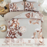 Khaki Quilt Set King Size Bedding Set 3 Pieces Boho Floral Quilt Bedspread Soft Microfiber Lightweight Flower Coverlet Set with 2 Pillow Shams for All Season 90"x104" Drucon