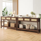 JASIWAY Brown Entryway Table with Storage, 47" Rattan Console Table with Drawers, Narrow Long Foyer Sofa Tables for Living Room, Entryway, Hallway, Front Door, Mesa de Entrada de Puerta, Boho JASIWAY