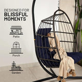 SereneLife Egg Chair with Stand – Hanging Rattan Wicker Swing for Indoor Outdoor Use – 350 lbs Capacity, Breathable Cushion & Headrest – Patio, Balcony, Porch, Bedroom Lounge Furniture SereneLife