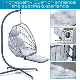 Hanging Egg Chair with Leg Rest and Stand – Rattan Wicker Swing Hammock Chair, UV-Resistant Cushion, Heavy-Duty Frame for Indoor & Outdoor Patio, Bedroom, Balcony, Garden – 330 lbs Capacity(Grey) Outlux