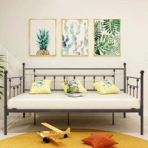 HOMERECOMMEND Metal Daybed Frame Twin Metal Slats Platform Base Box Spring Replacement Bed Sofa for Living Room Guest Room (Twin, Black Sanded) HOMERECOMMEND
