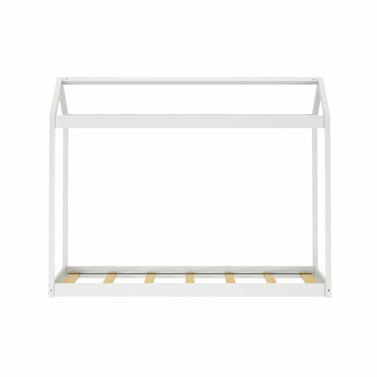 Max & Lily Twin Floor House Bed, Modern Solid Wood Low Bed Frame for Kids, Montessori Floor Bed for Bedroom, Playroom, Wooden Slats, White Max & Lily