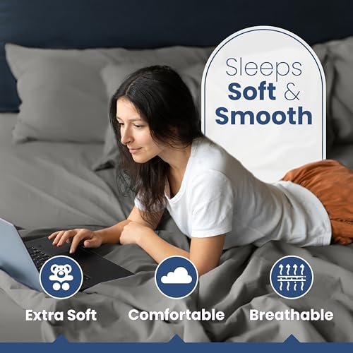 3 Piece Twin Sheet Set | 400 Thread Count | Twin Bed Sheets Set | Lightweight Breathable 100% Cotton Sheets | Wrinkle Resistant & Fade Resistant Sateen Sheets | Silky Soft & Durable | Gray Martex