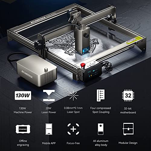 ATOMSTACK S20 PRO Laser Engraver with Air Assist Kits, Laser Class 4, 20000mW Output Laser Power, High Precision Laser Engraving Machine, Laser Cutter for Thick Wood and 0.05mm Stainless Steel ATOMSTACK