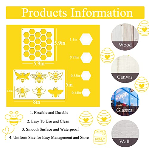 12 Pieces Bee Honeycomb Stencil, Reusable Bee Stencils for Painting on Wood Signs Furniture DIY Crafts Wall Canvas Fabric Plastic Drawing Template Hexagon Paint Wood Burning Stencils (bee) Hosomono