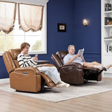 Watson & Whitely Genuine Leather Power Recliner Chairs for Adults, Wall Hugger RV Recliner with Power Headrest & Charging Ports, Electric Recliner Sofa Chair for Living Room, Saddle Brown