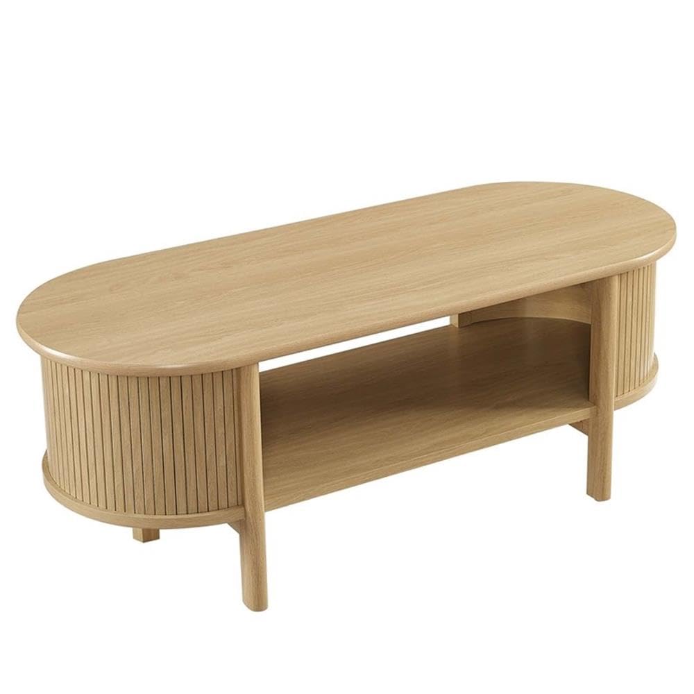 Modway Cadence Oval Coffee Table in [Color] - Mid Century Modern Center Table with Open Storage for Living Room Organization - Wood Grain Fluted Accent Table Modway